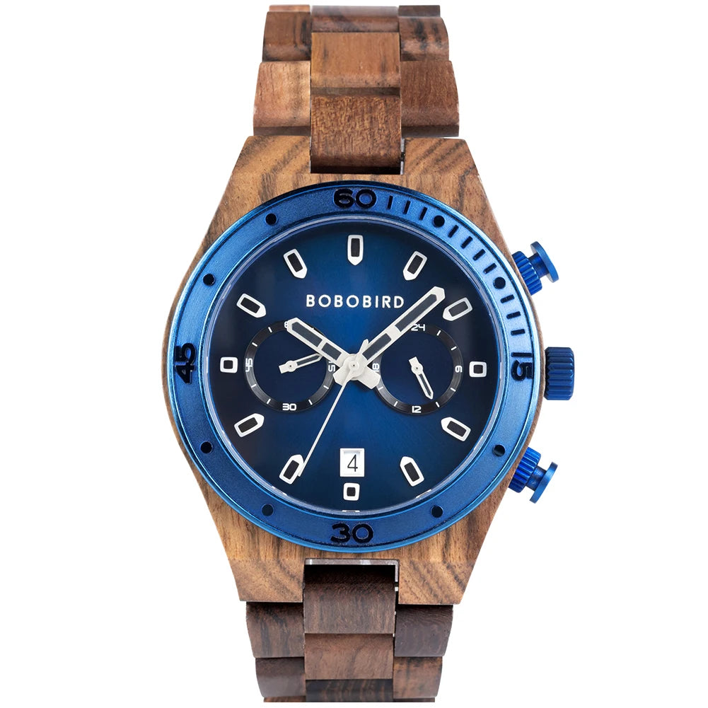 BOBO BIRD Montre Homme en Bois et Acier Inoxydable