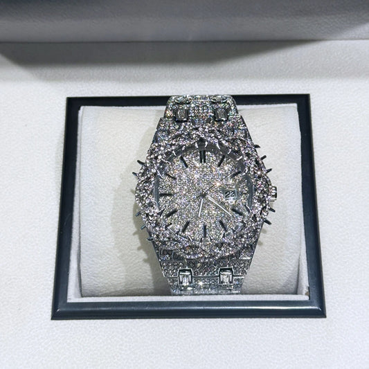 Montre Homme “Ice King” – Full Strass, Lumineuse & Étanche.