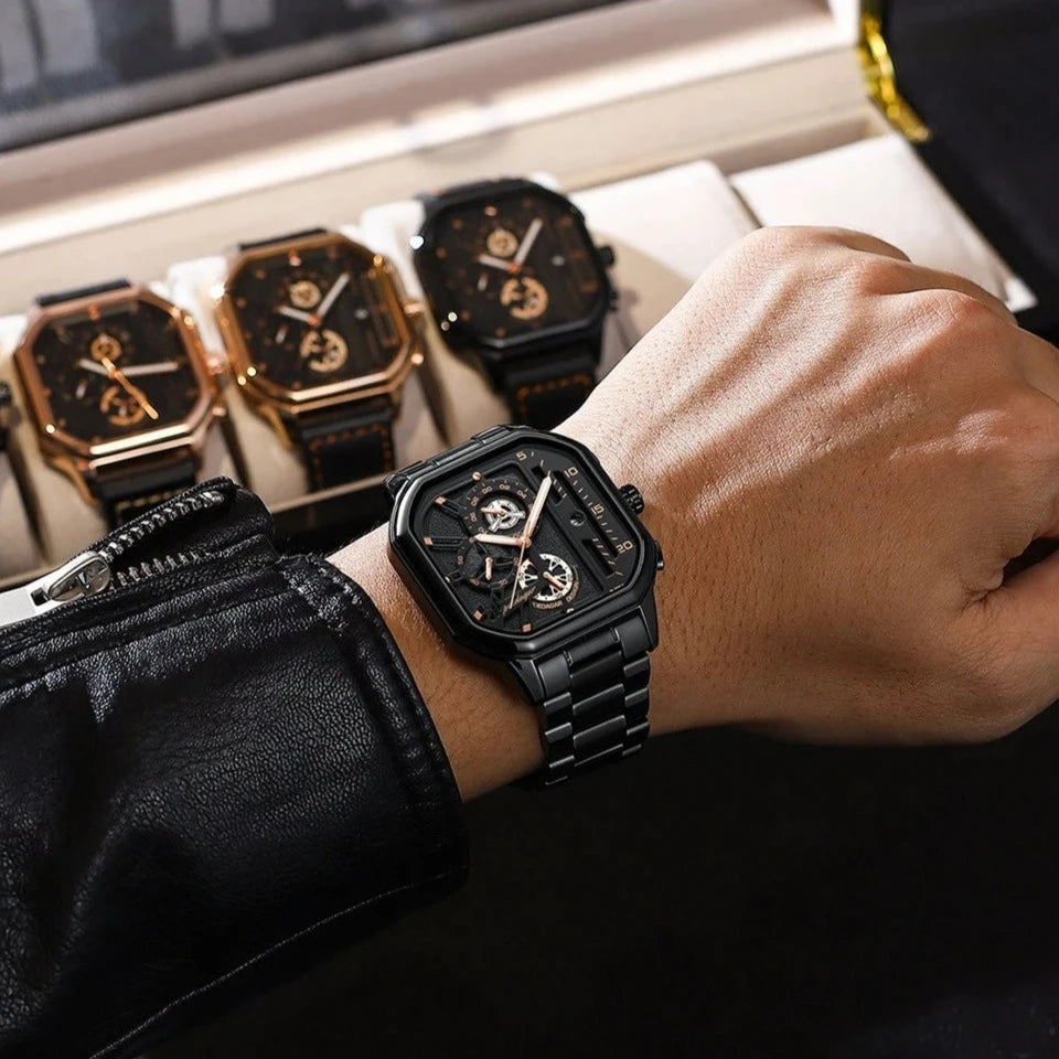 POEDAGAR-Montre pour homme à cadran carré.