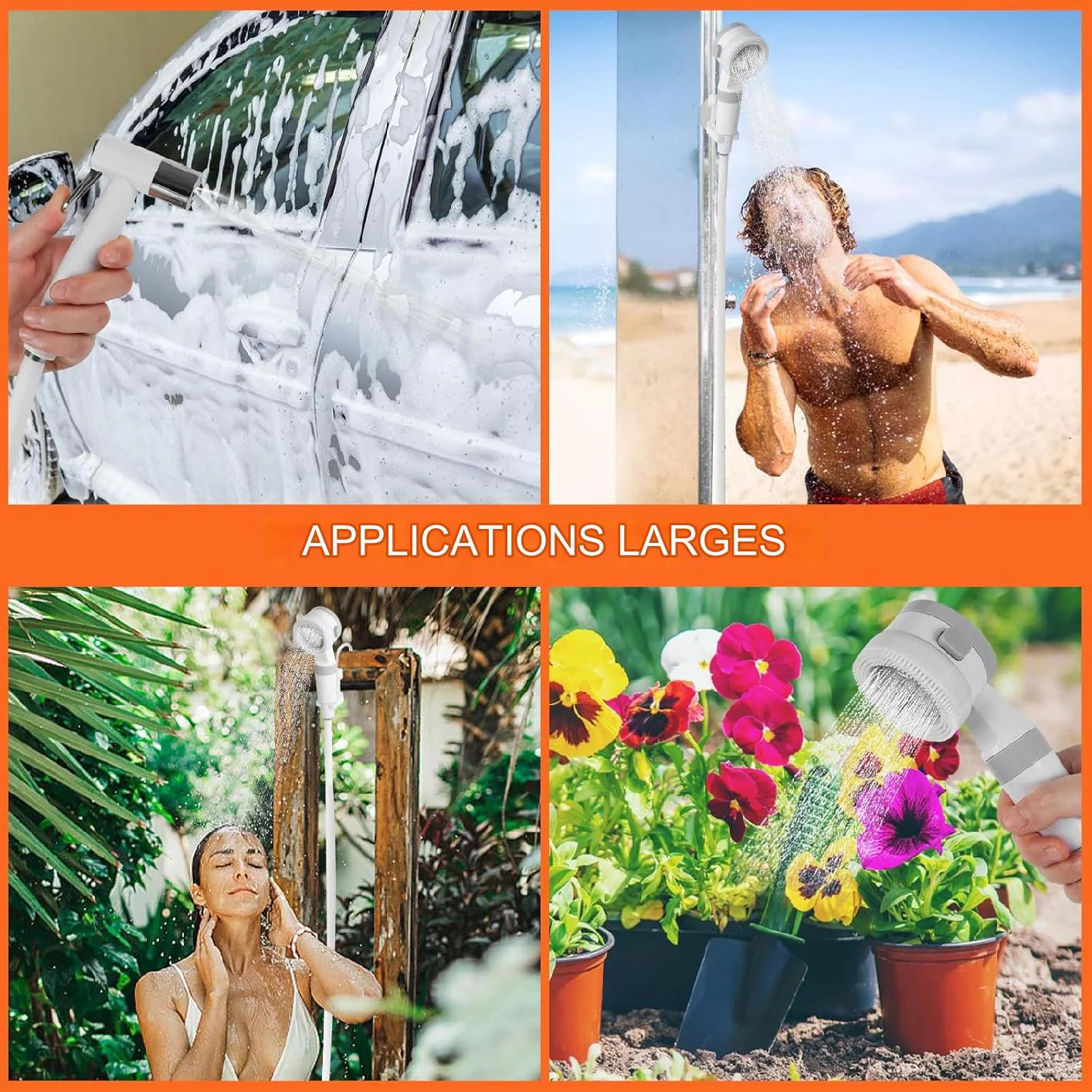 Douche portative extérieure polyvalente.