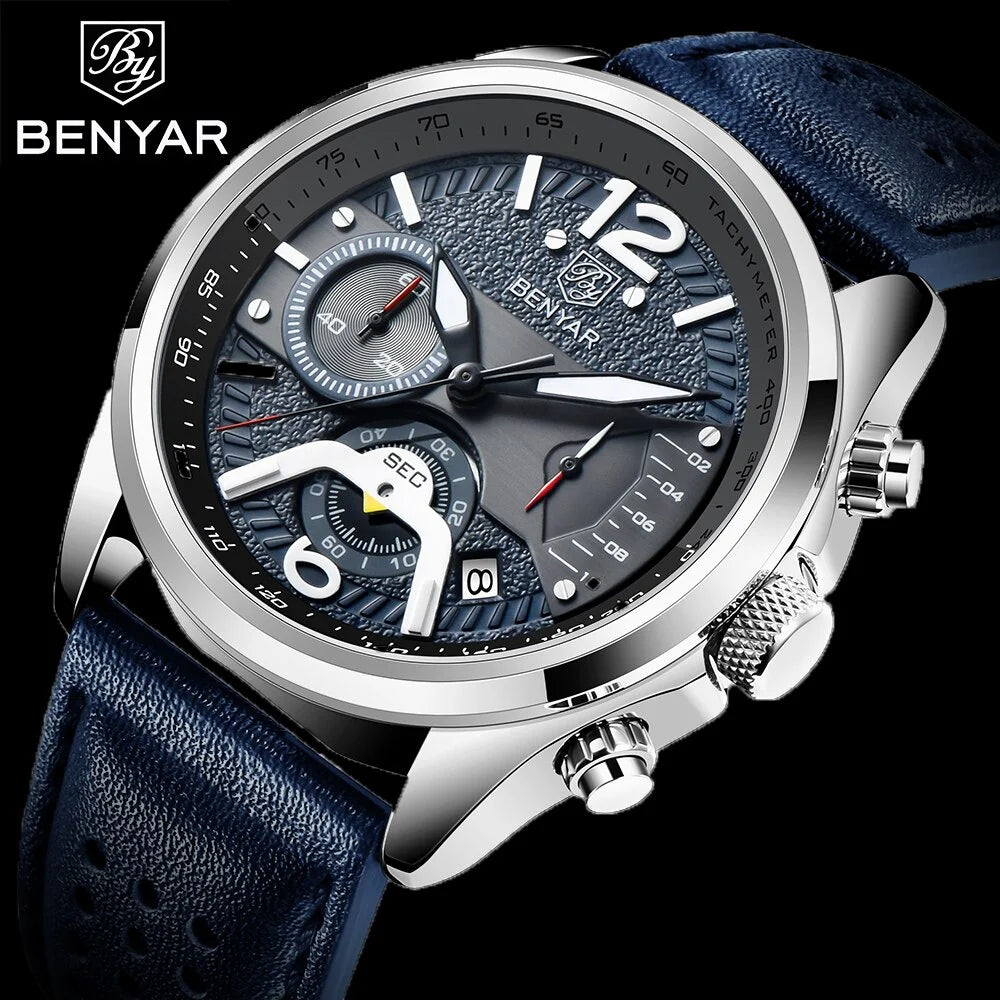 BENYAR 5171M Chronographe Montre-bracelet de luxe pour homme Quartz.