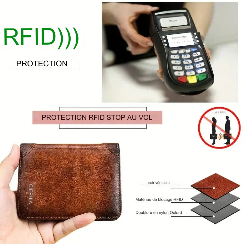 Portefeuille vintage avec blocage RFID.