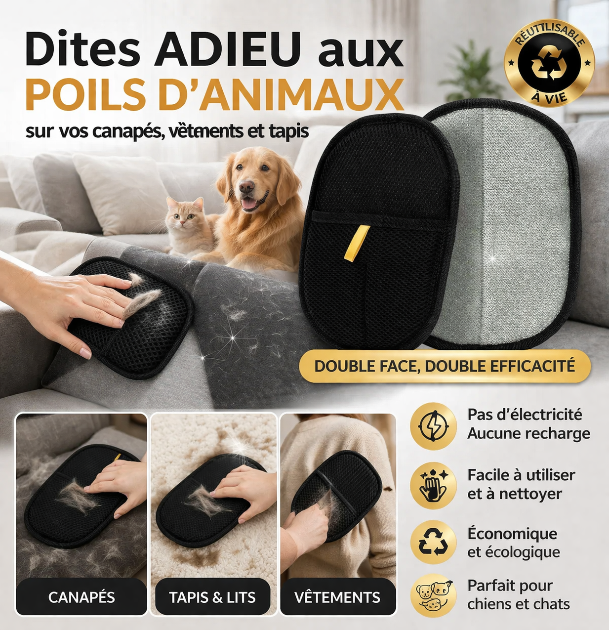 Gant Anti-Poils Électrostatique.