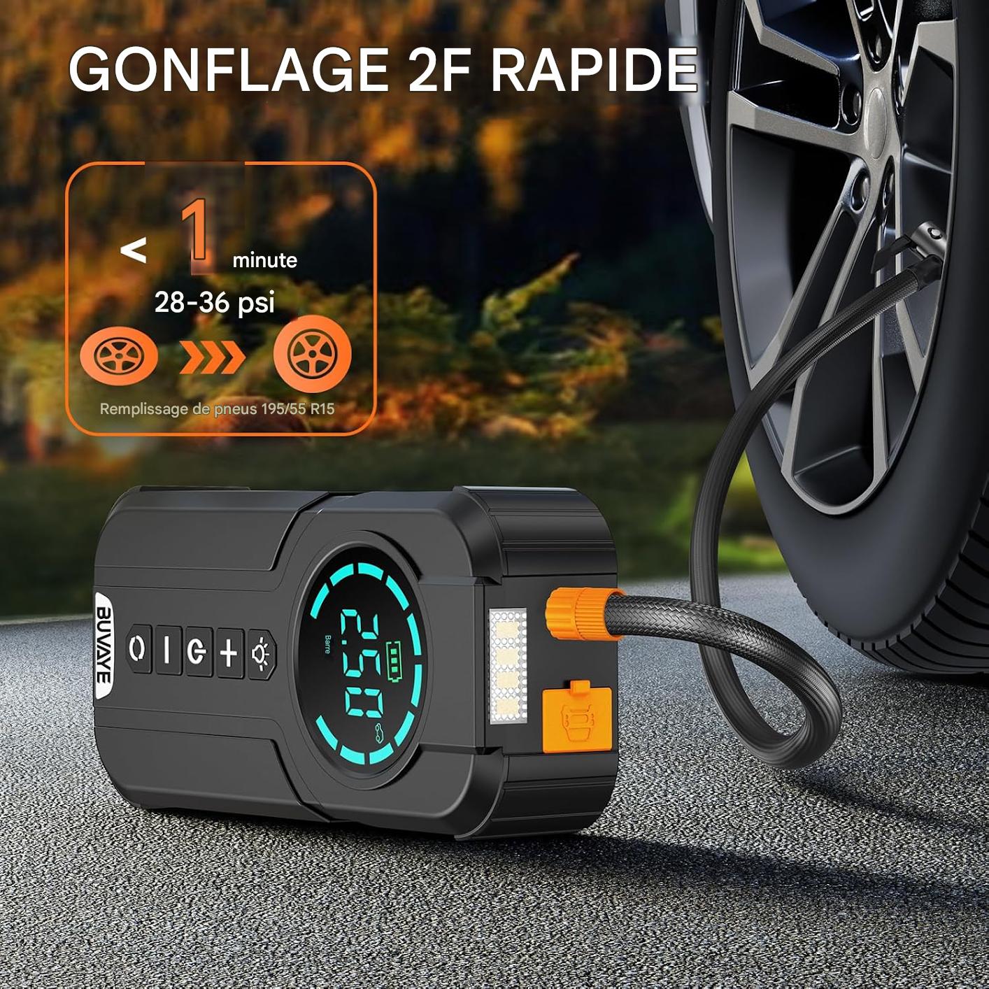 Démarreur de Batterie 4-en-1 avec Gonfleur Automatique.