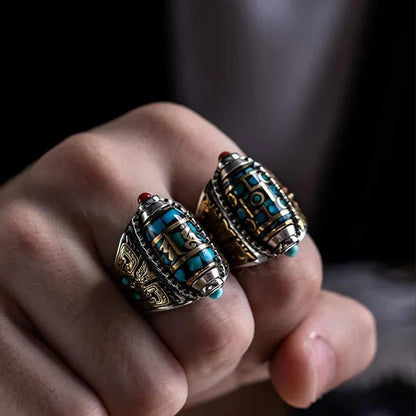 Bague & Bracelet Dzi à Neuf Yeux avec Mantra à Six Syllabes. BURKINA