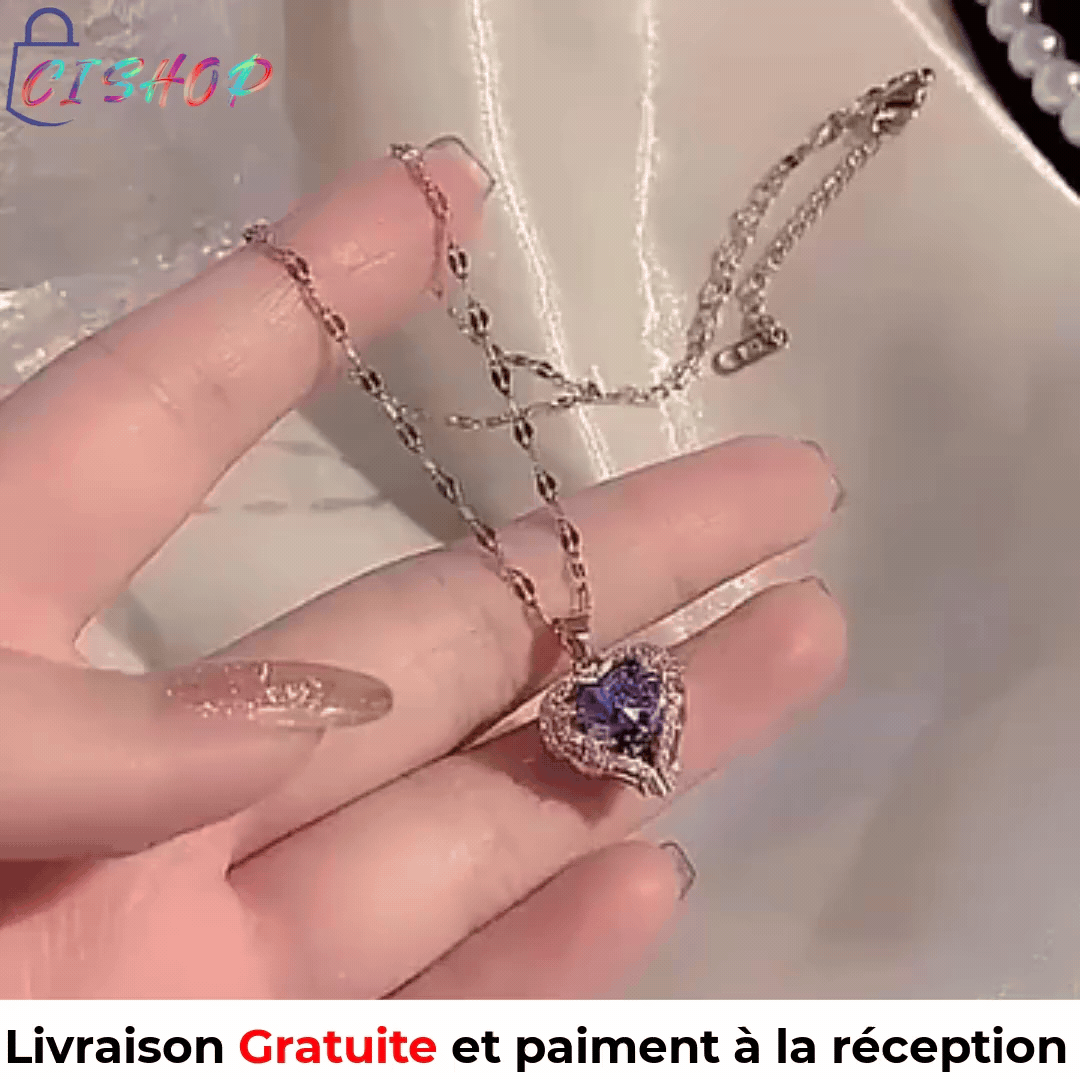 Collier de luxe en cristal cœur d'océan pour femme.