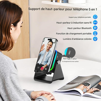 🎵📱 Support Téléphone avec Enceinte Bluetooth 5-en-1