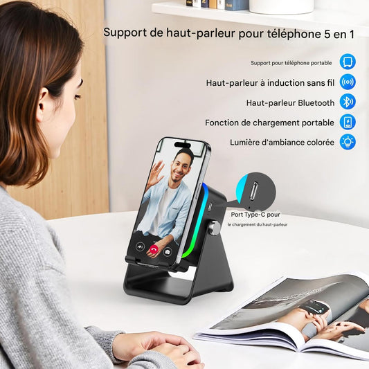 🎵📱 Support Téléphone avec Enceinte Bluetooth 5-en-1