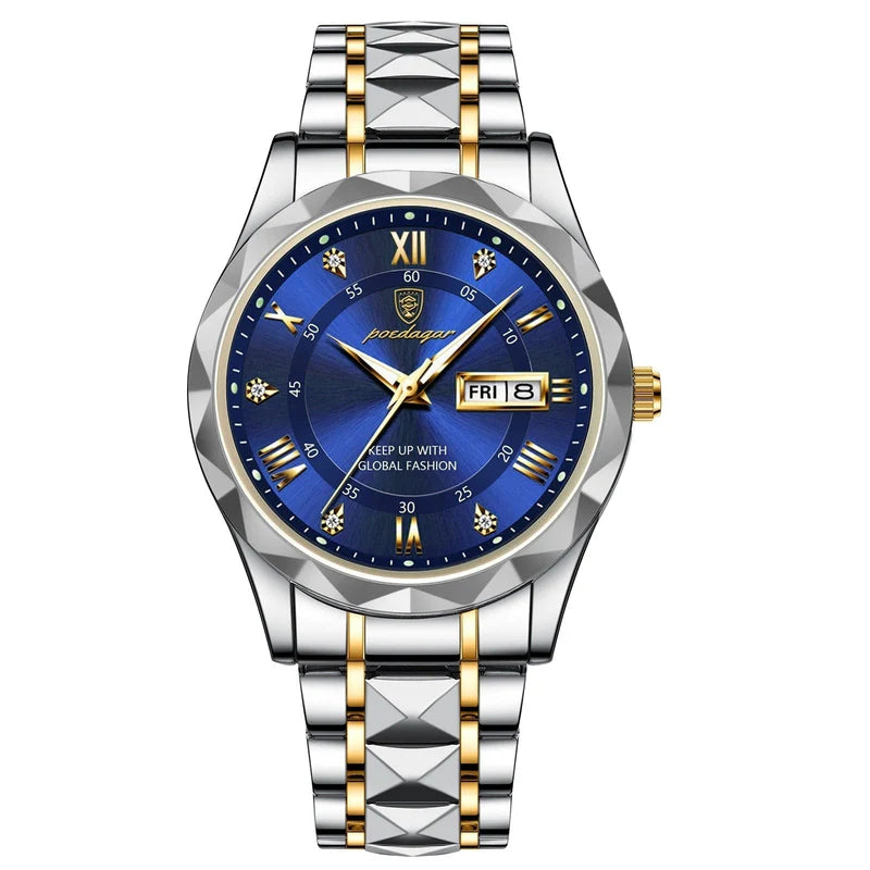 Poedagar Montre à quartz de luxe pour homme - Étanche - Lumineuse - En acier inoxydable