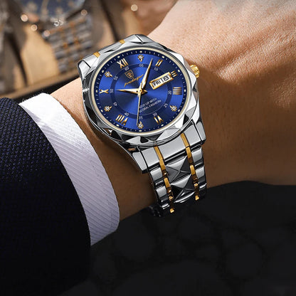 Poedagar Montre à quartz de luxe pour homme - Étanche - Lumineuse - En acier inoxydable