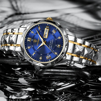 Poedagar Montre à quartz de luxe pour homme - Étanche - Lumineuse - En acier inoxydable