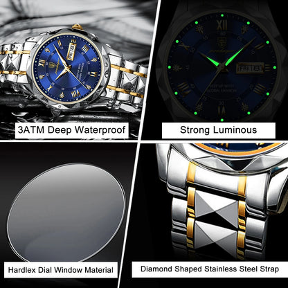 Poedagar Montre à quartz de luxe pour homme - Étanche - Lumineuse - En acier inoxydable
