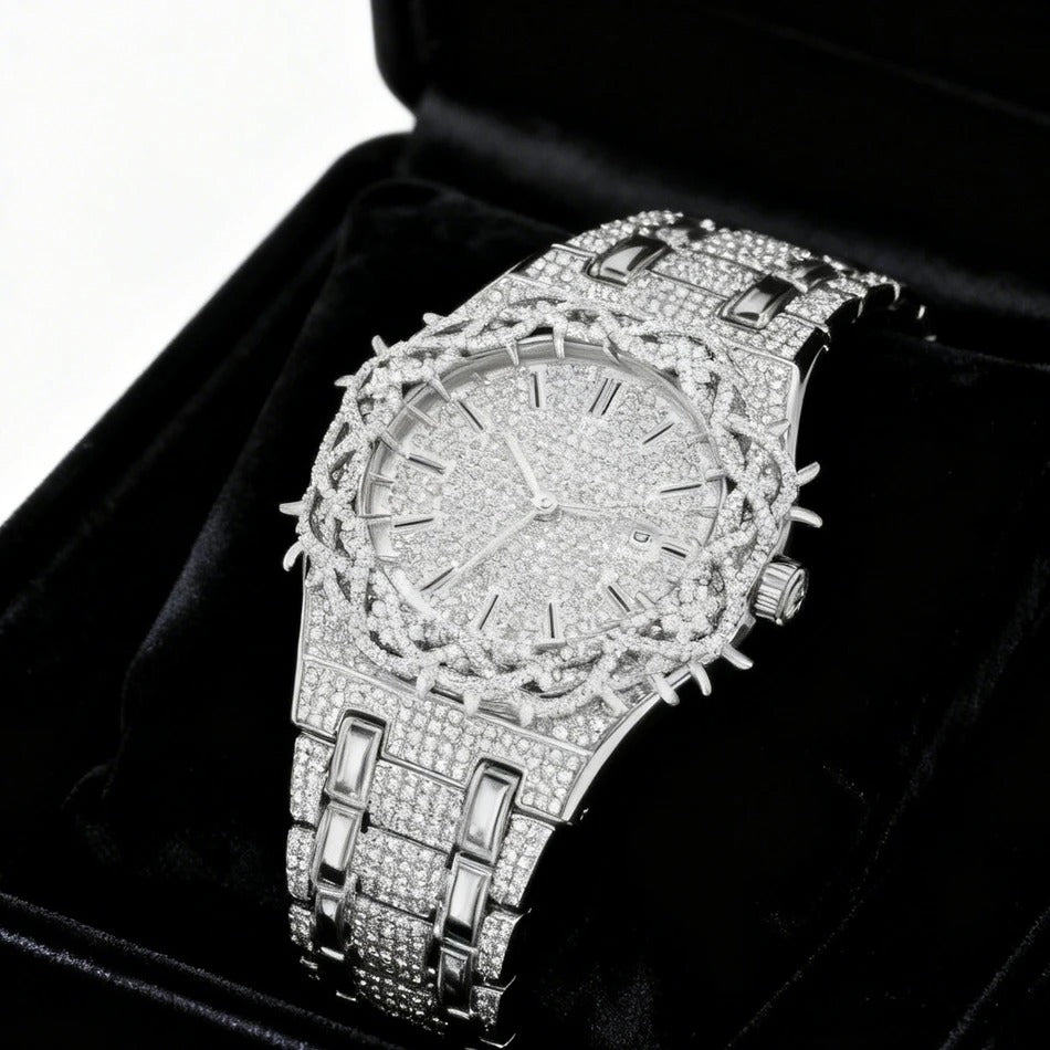 Montre Homme “Ice King” – Full Strass, Lumineuse & Étanche.