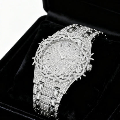 Montre Homme “Ice King” – Full Strass, Lumineuse & Étanche.