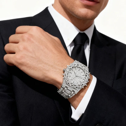 Montre Homme “Ice King” – Full Strass, Lumineuse & Étanche.