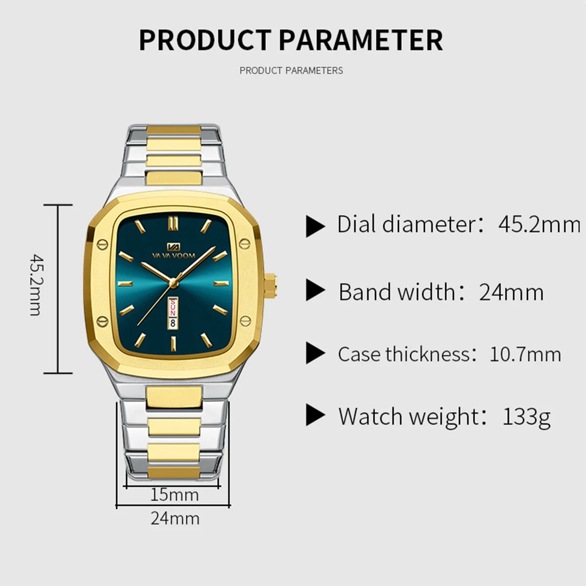 VA VA VOOM – montre carrée pour hommes.