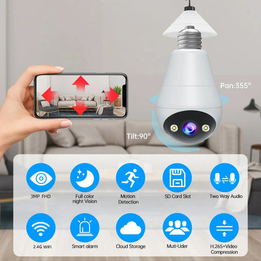 Caméra de surveillance – Sécurité Intelligente en Forme d'Ampoule E27.