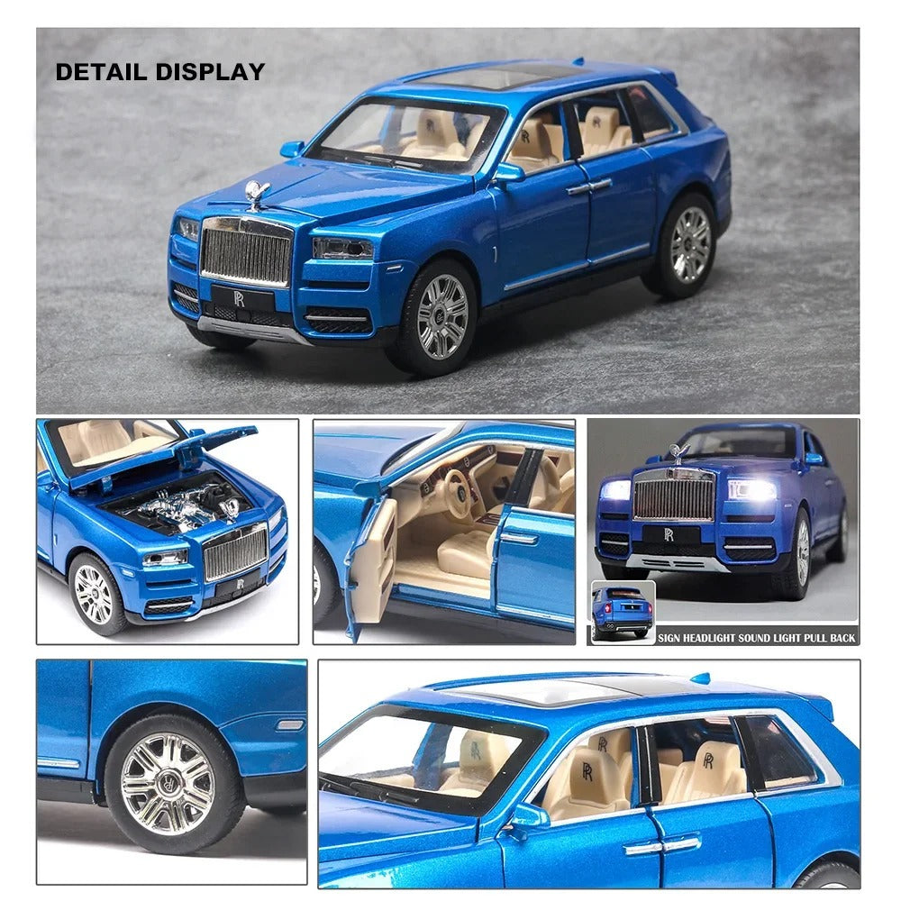 Réplique à l'échelle 1:24 du Rolls-Royce Cullinan avec son, lumières et rétrofriction.