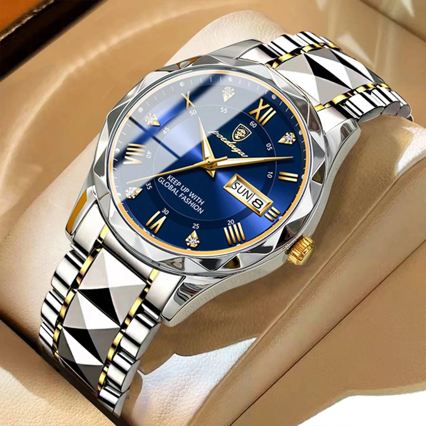 Poedagar Montre à quartz de luxe pour homme - Étanche - Lumineuse - En acier inoxydable