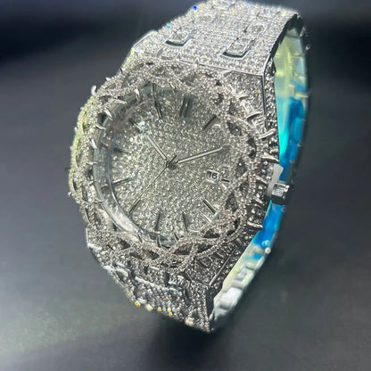 Montre Homme “Ice King” – Full Strass, Lumineuse & Étanche.