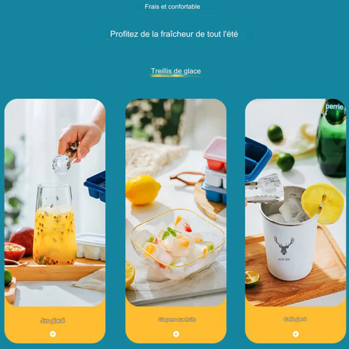 Pack de 3 bacs à glaçons en silicone.