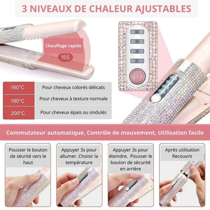 Mini lisseur à cheveux portable sans fil.